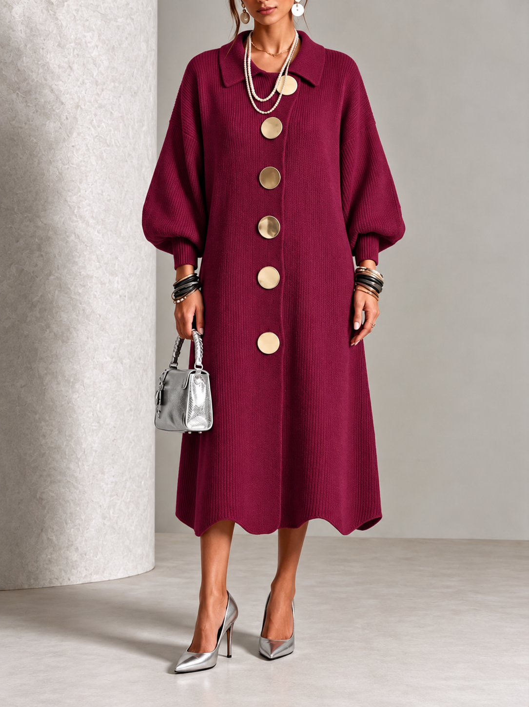 Gladys - Elegant Button Knit Dress