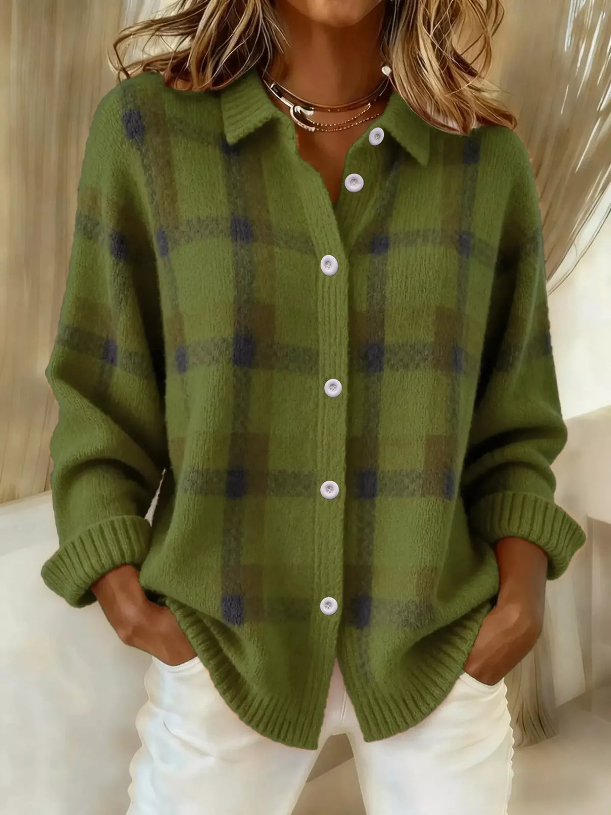 Clementine – Checked Knit Cardigan
