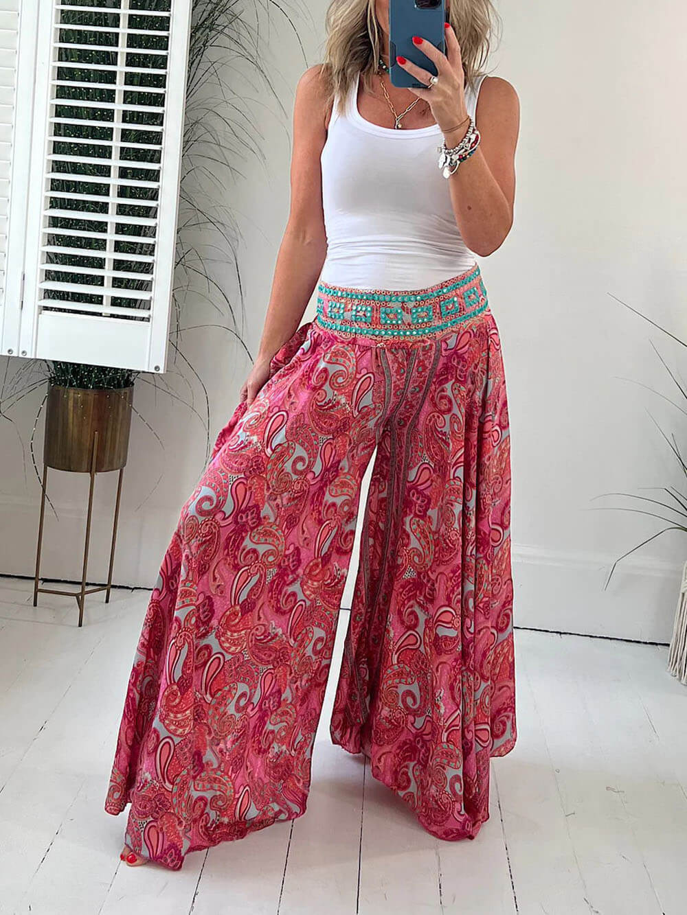 SAIRA – PRINTED ELASTIC WAIST PANTS