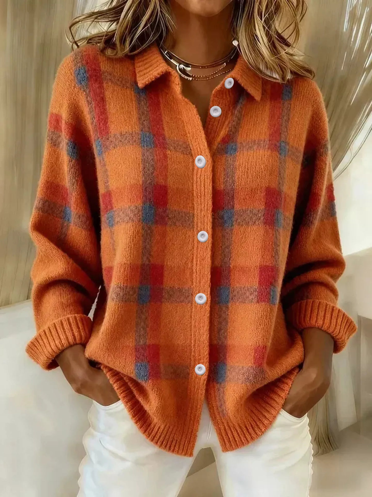 Clementine – Checked Knit Cardigan