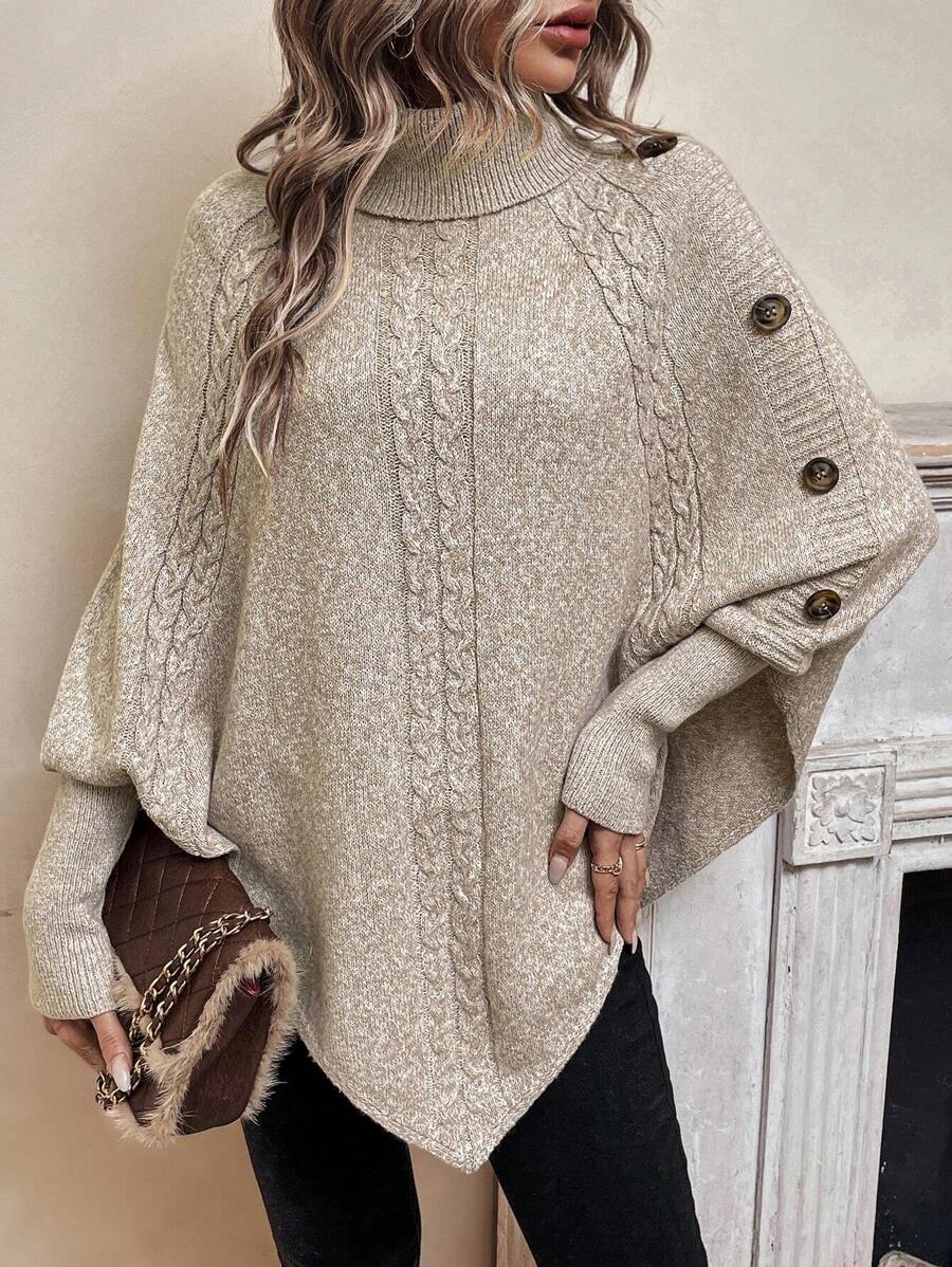 Alexis - High Neck Batwing Poncho Sweater