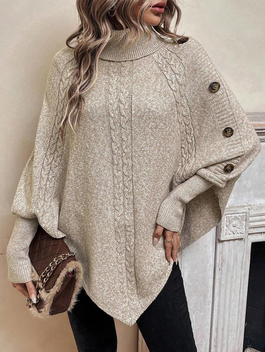 Alexis - High Neck Batwing Poncho Sweater