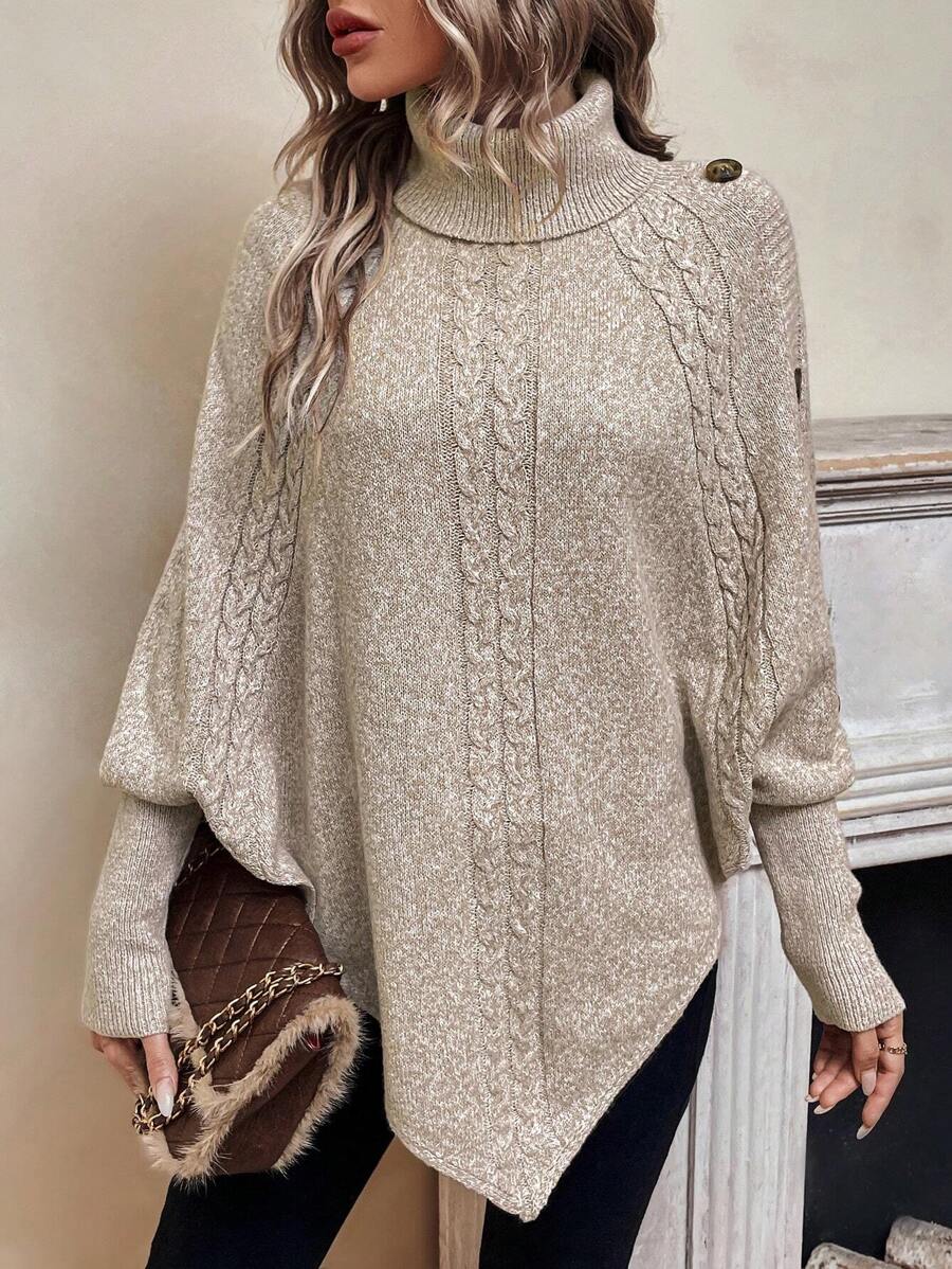 Alexis - High Neck Batwing Poncho Sweater
