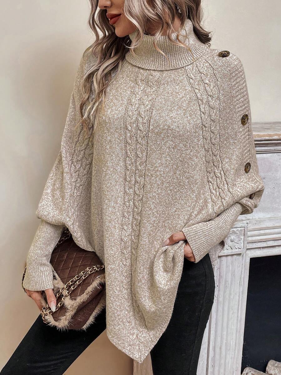 Alexis - High Neck Batwing Poncho Sweater