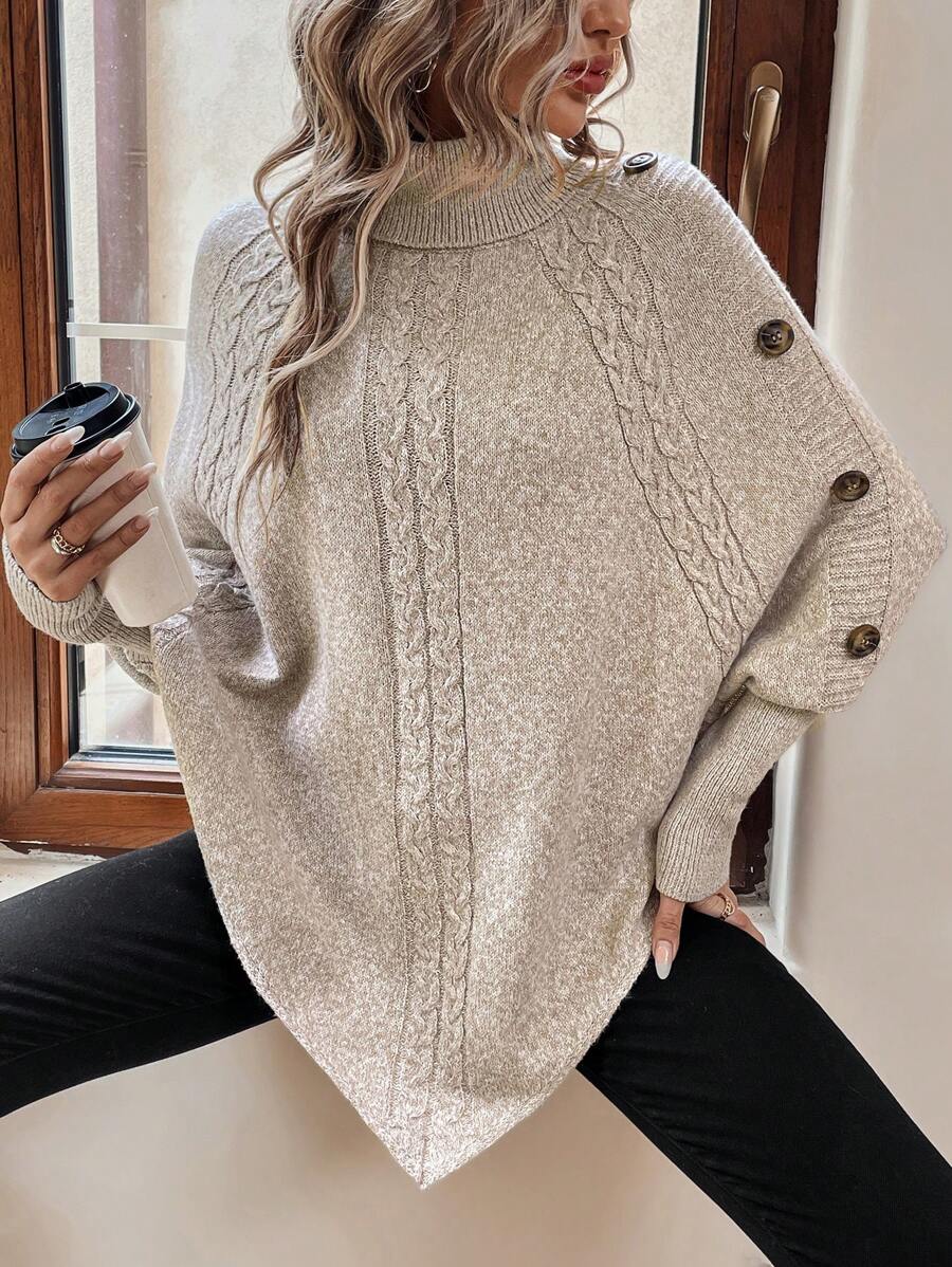 Alexis - High Neck Batwing Poncho Sweater