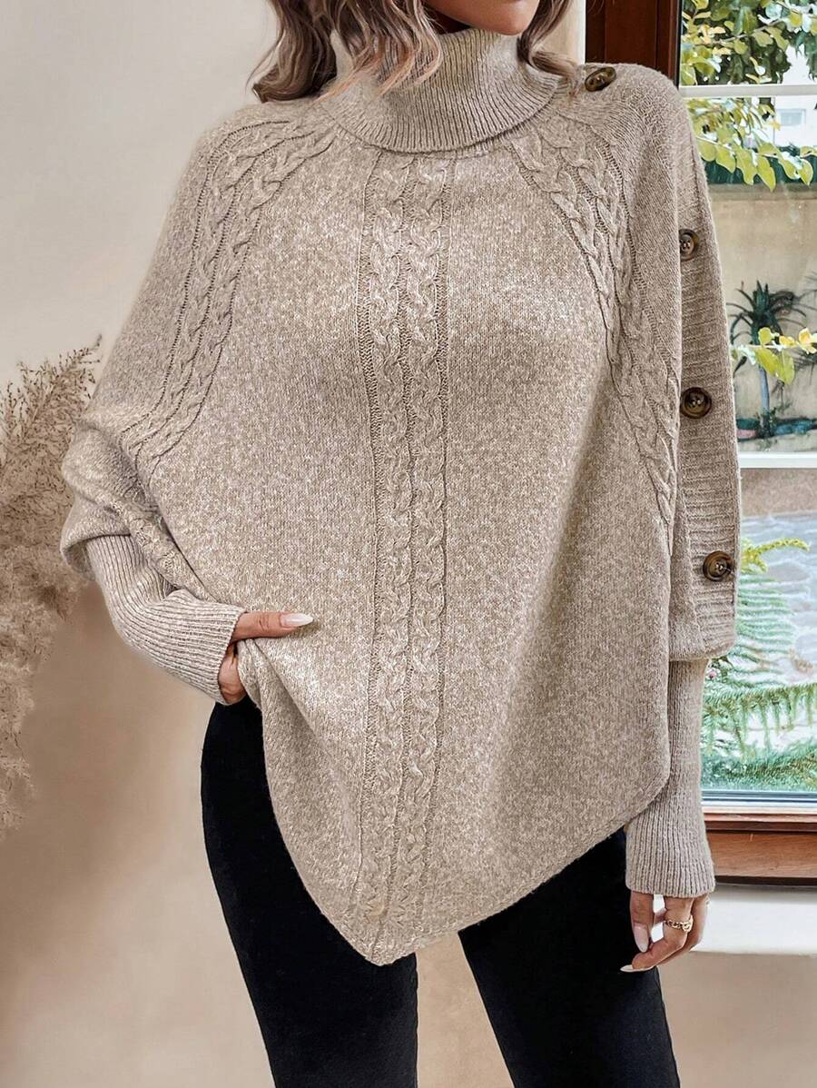 Alexis - High Neck Batwing Poncho Sweater