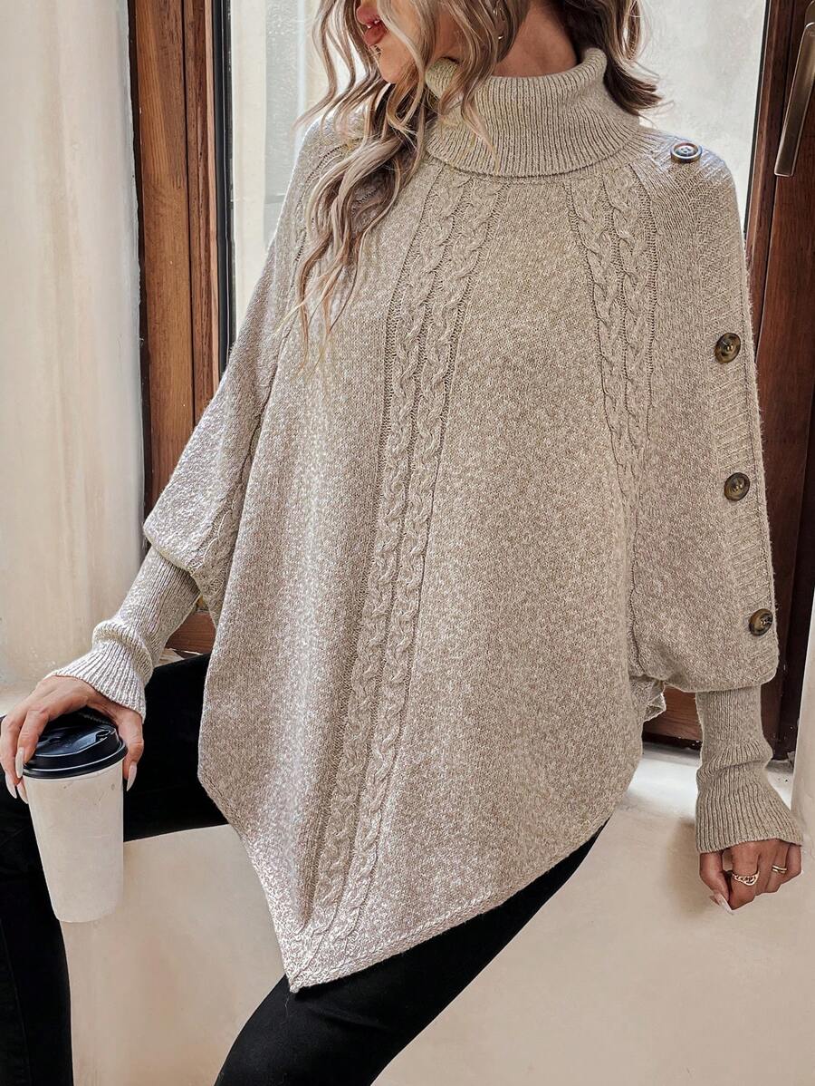 Alexis - High Neck Batwing Poncho Sweater