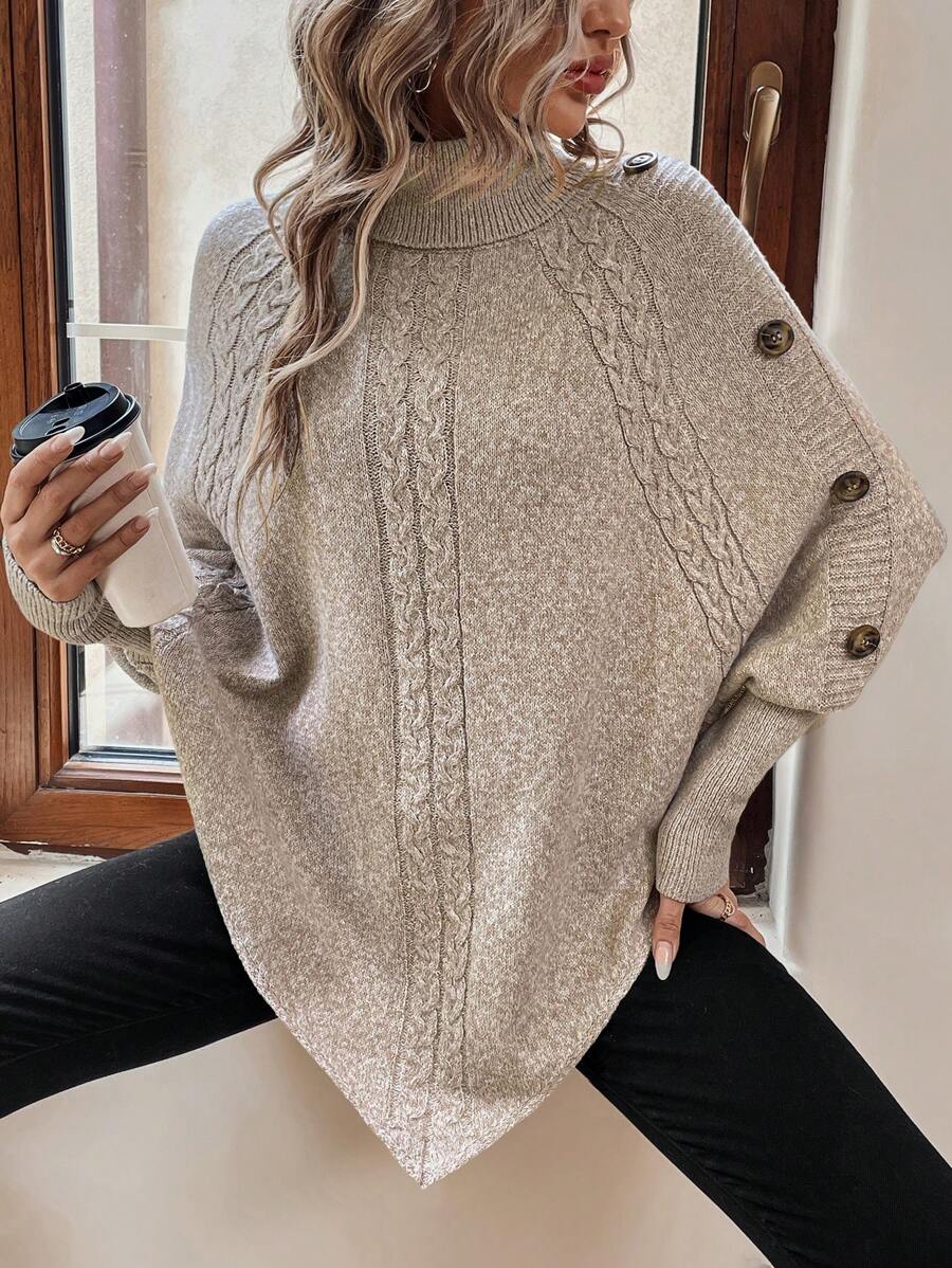 Alexis - High Neck Batwing Poncho Sweater