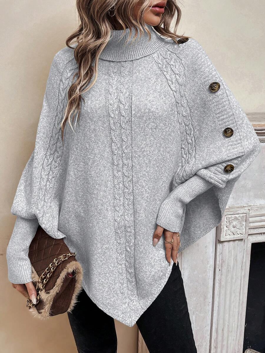 Alexis - High Neck Batwing Poncho Sweater