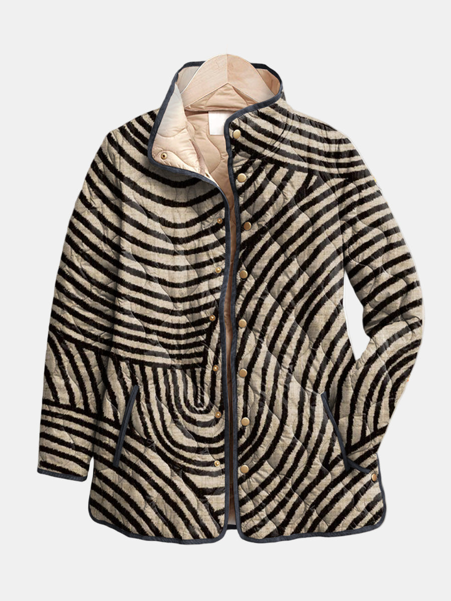 Susan - Retro Hand-Drawn Circle Design Quilted Jacket