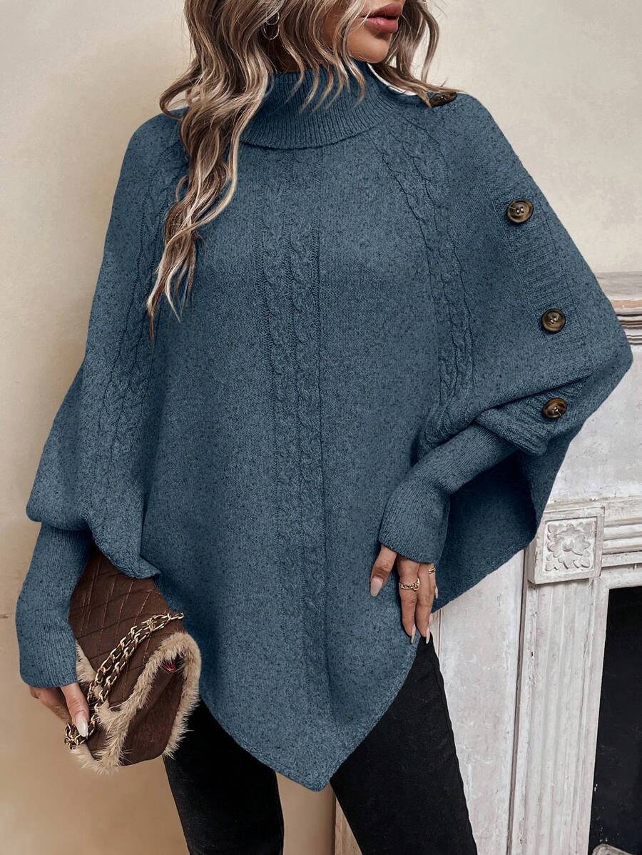 Alexis - High Neck Batwing Poncho Sweater