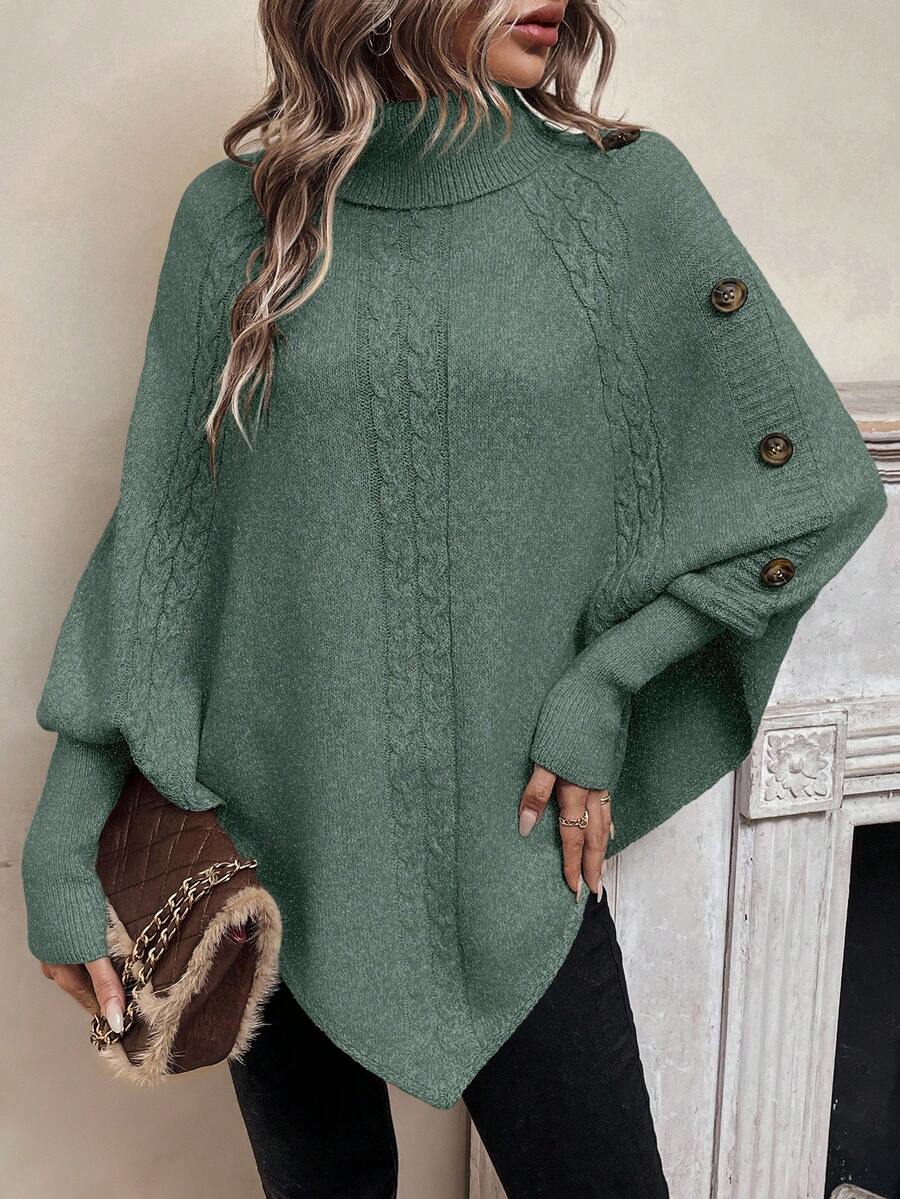 Alexis - High Neck Batwing Poncho Sweater