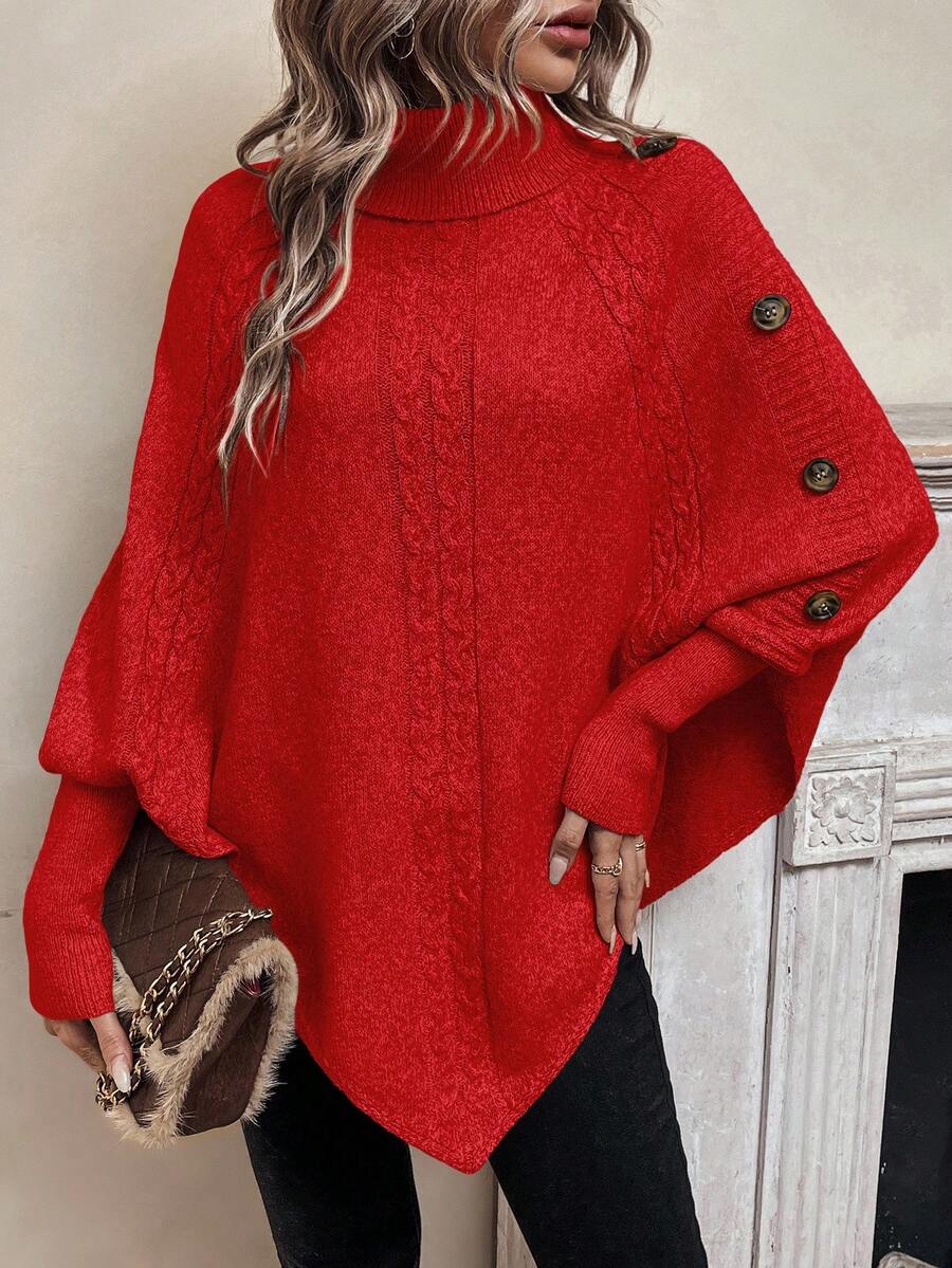 Alexis - High Neck Batwing Poncho Sweater