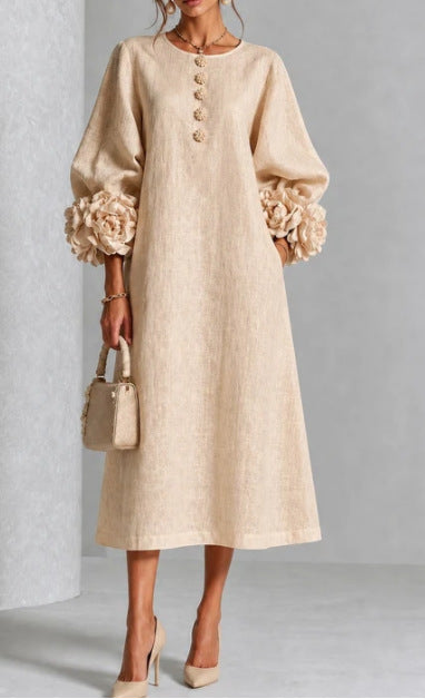 Maureen - Floral Midi Dress with Rose Cuffs