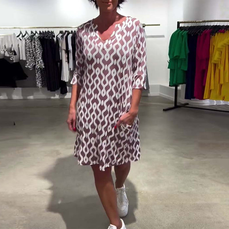 SAORLA - PRINTED MID LENGTH HIGH NECK DRESS