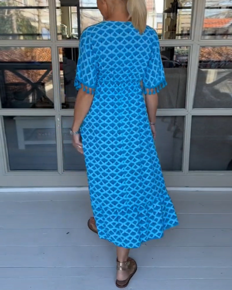 KEELA - CASUAL PRINTED V-NECK DRESS