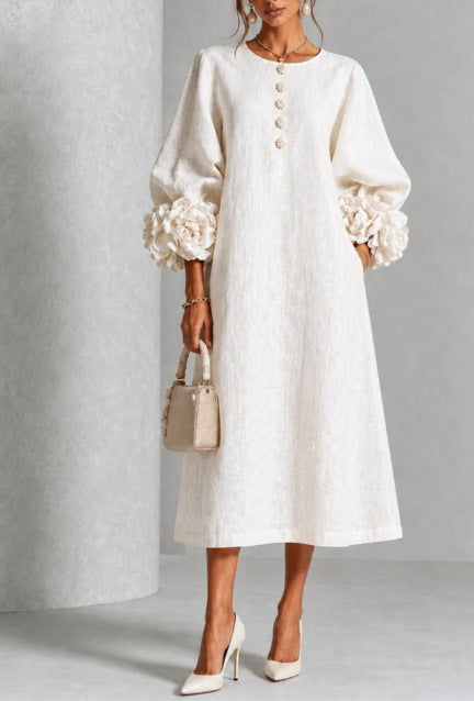 Maureen - Floral Midi Dress with Rose Cuffs
