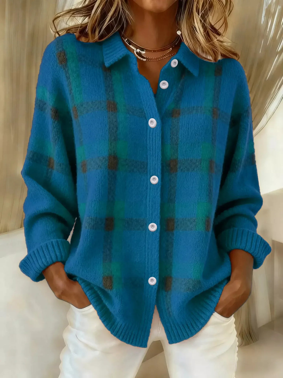 Clementine – Checked Knit Cardigan