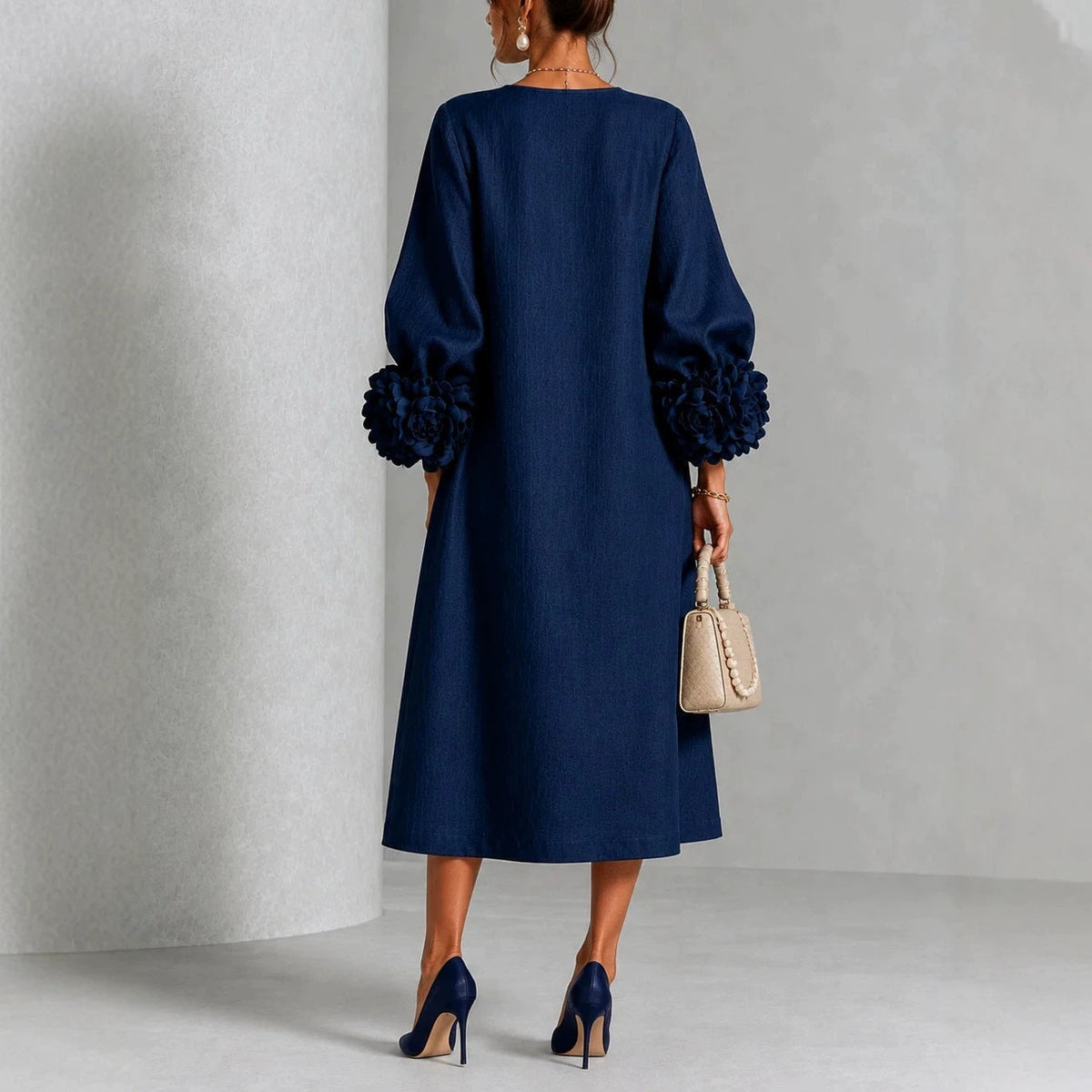 Maureen - Floral Midi Dress with Rose Cuffs