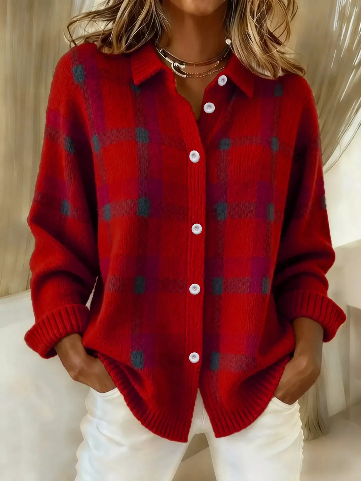 Clementine – Checked Knit Cardigan