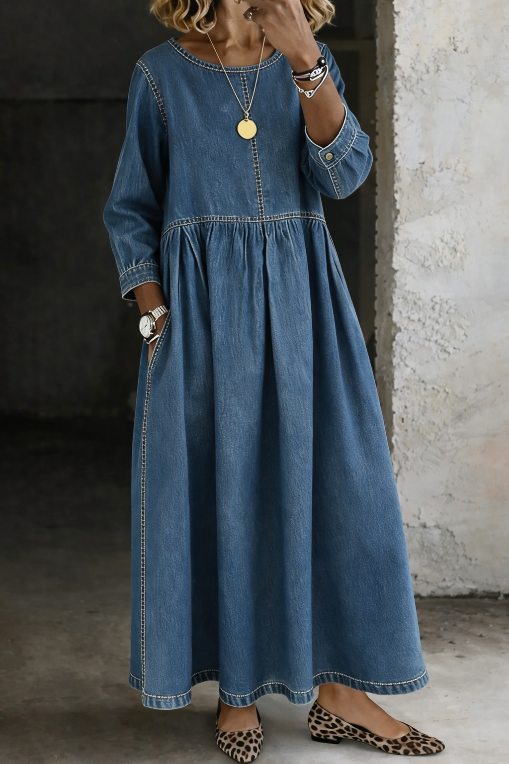 Elodie - Vintage Denim Maxi Dress