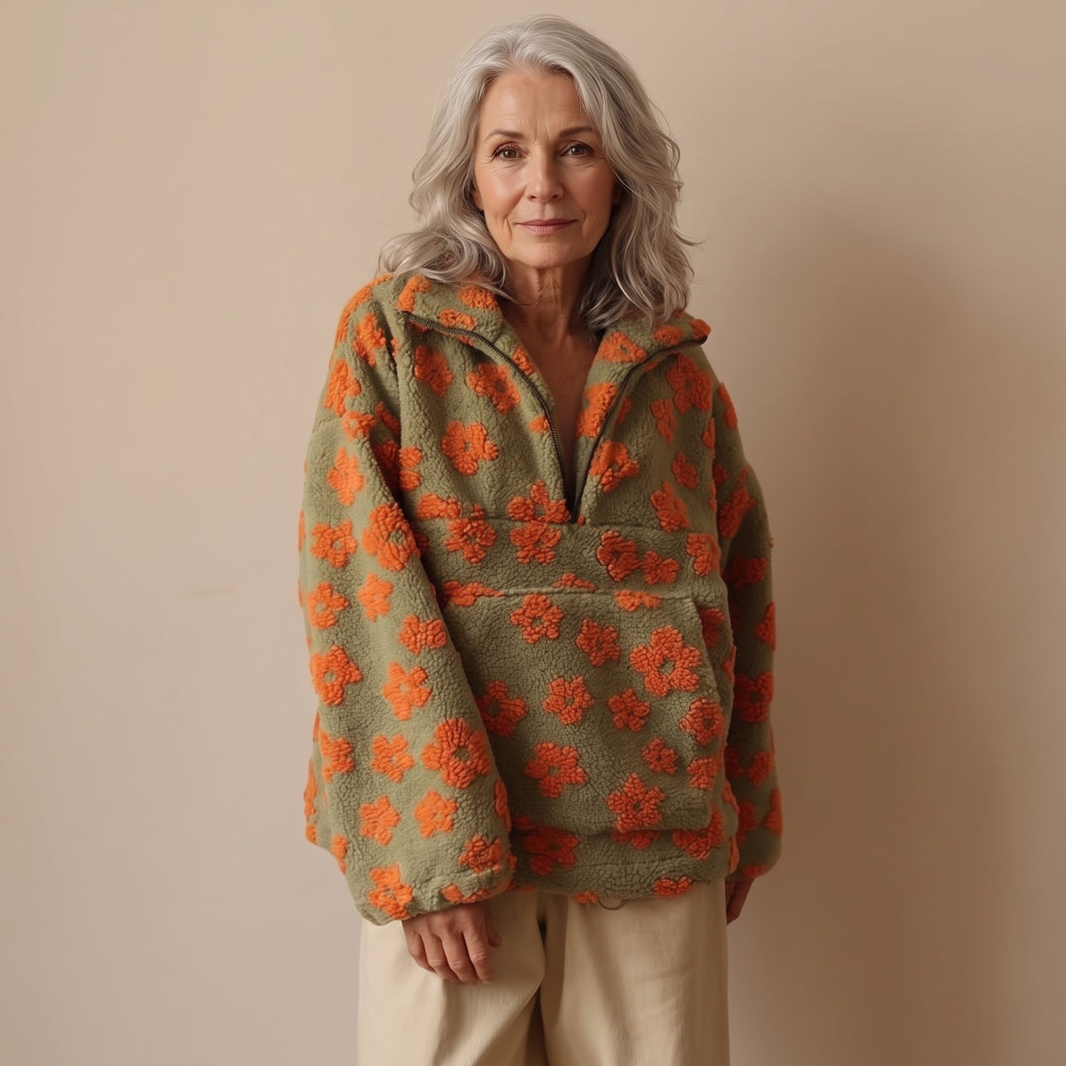 Rosie - Oversized Floral Half-Zip Fleece