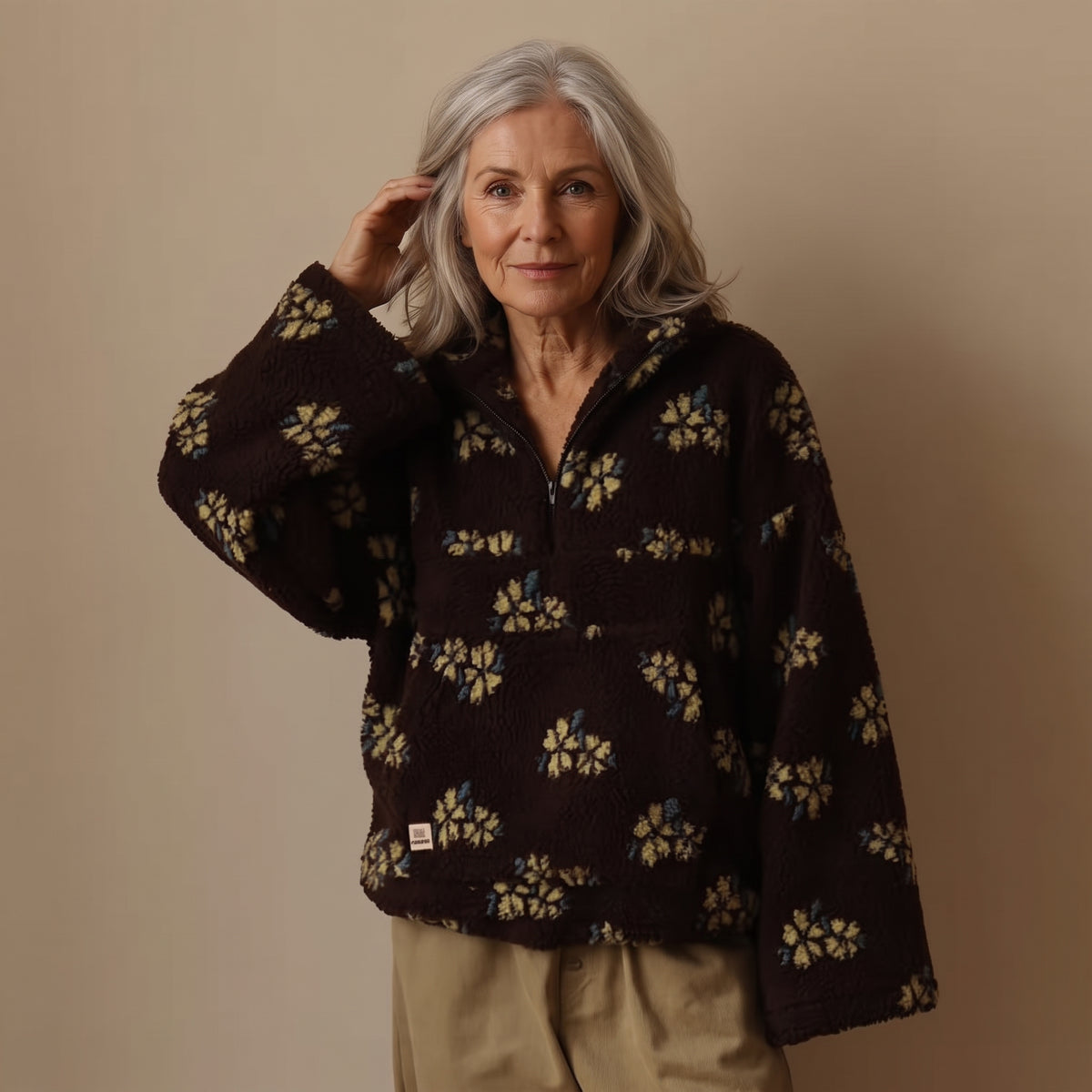 Rosie - Oversized Floral Half-Zip Fleece