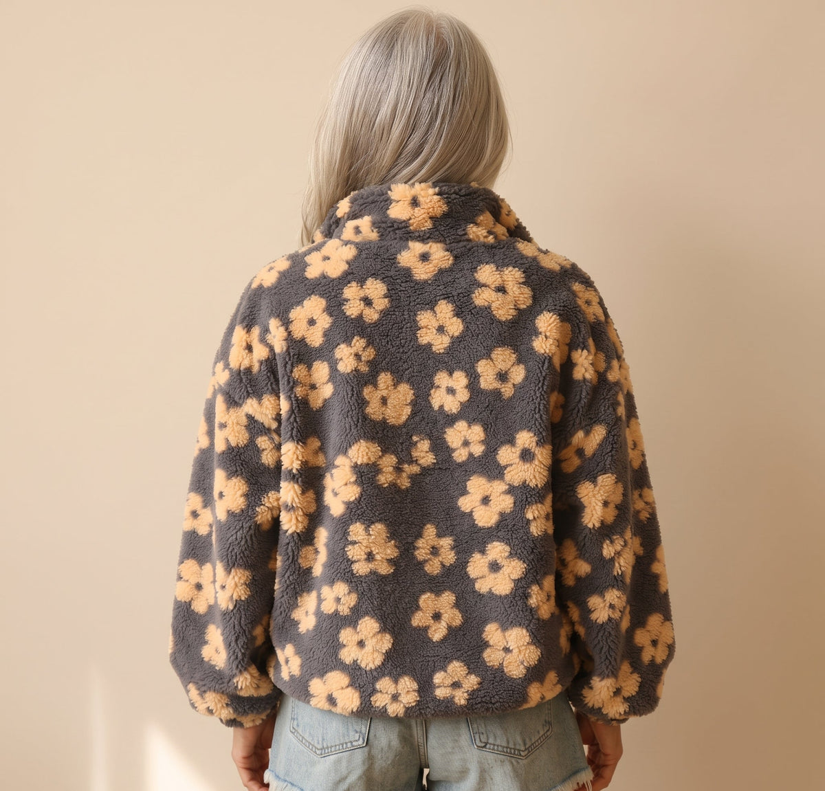 Rosie - Oversized Floral Half-Zip Fleece