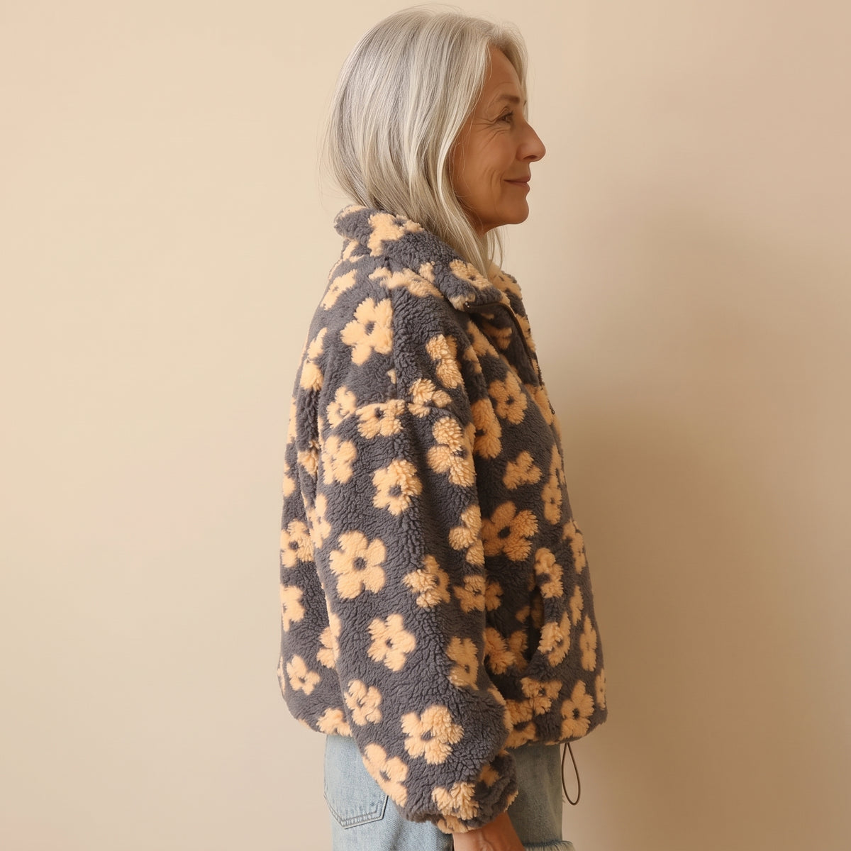Rosie - Oversized Floral Half-Zip Fleece