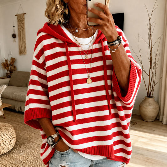 Charlotte – Red Striped Poncho Sweater
