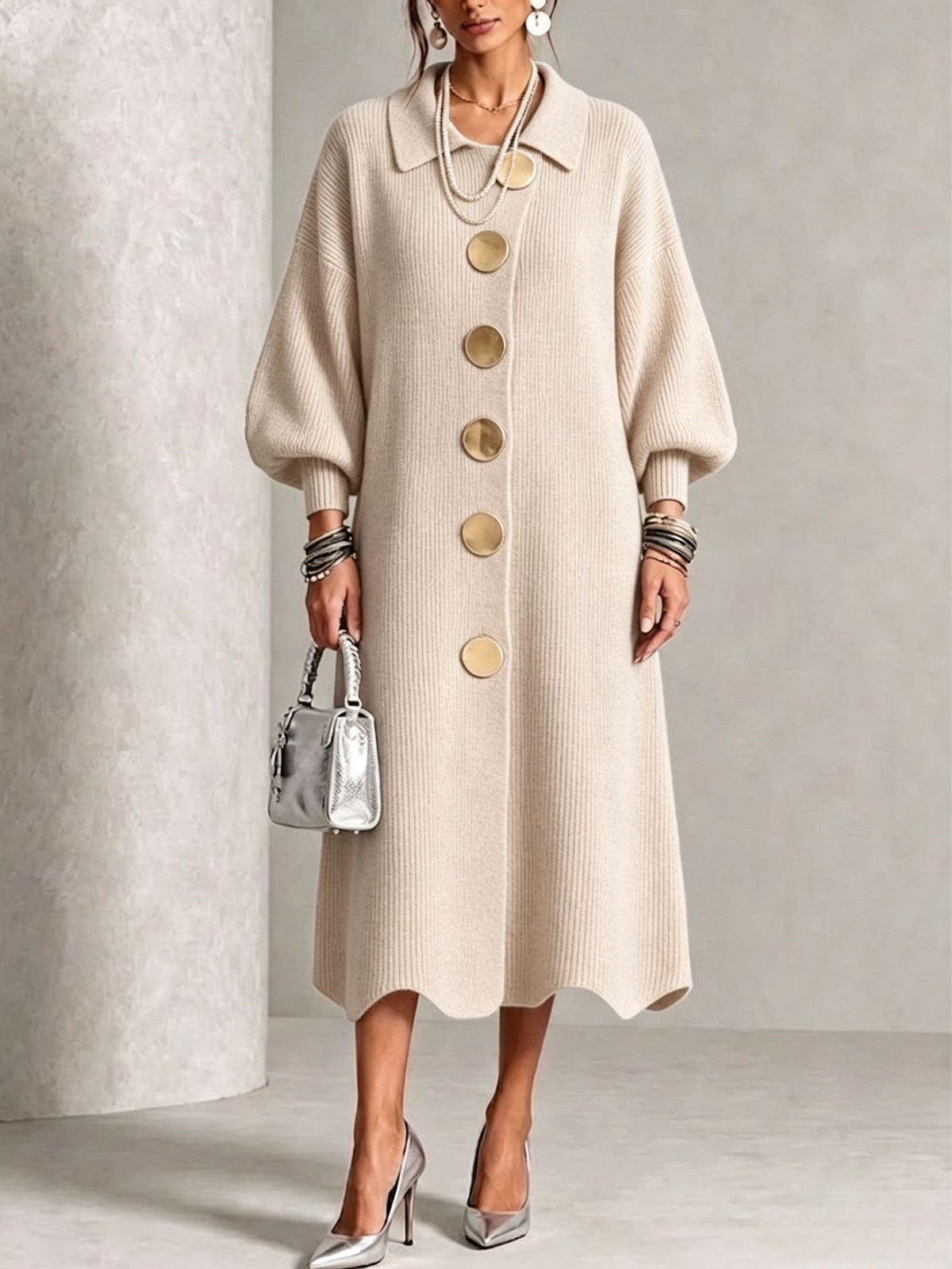 Gladys - Elegant Button Knit Dress