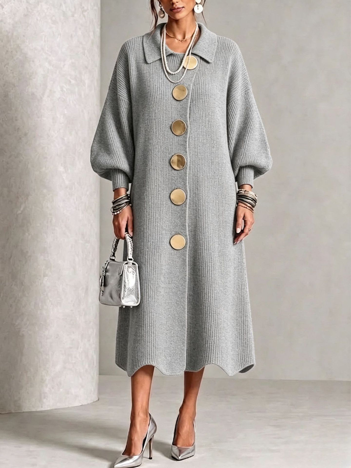Gladys - Elegant Button Knit Dress