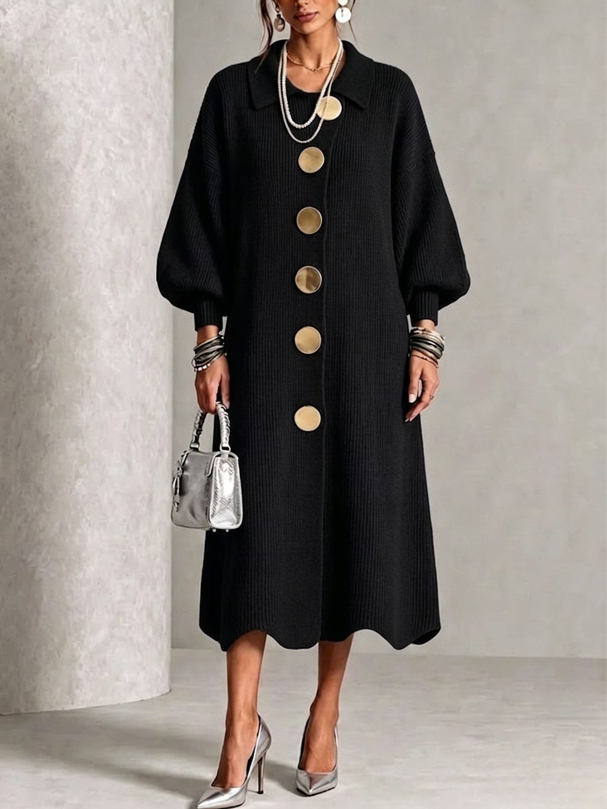 Gladys - Elegant Button Knit Dress