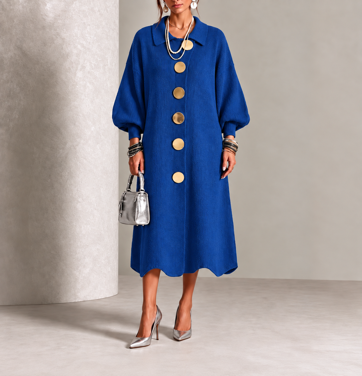Gladys - Elegant Button Knit Dress