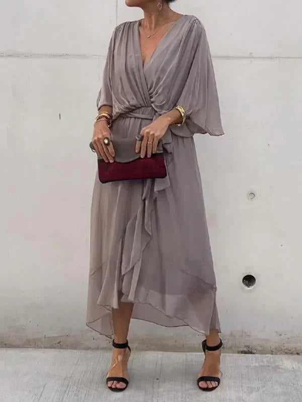 AISLING - V-NECK SILK CHIFFON DRESS