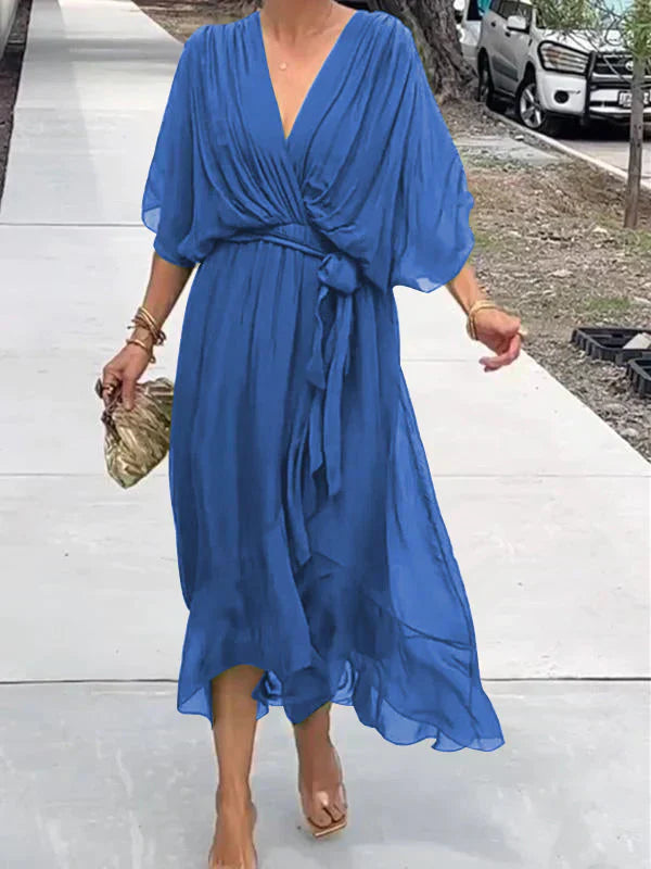 AISLING - V-NECK SILK CHIFFON DRESS