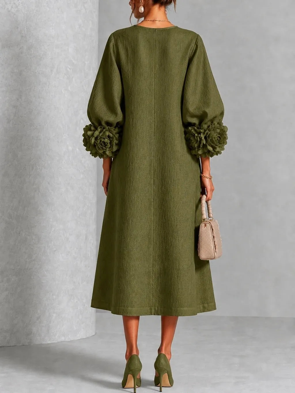 Maureen - Floral Midi Dress with Rose Cuffs