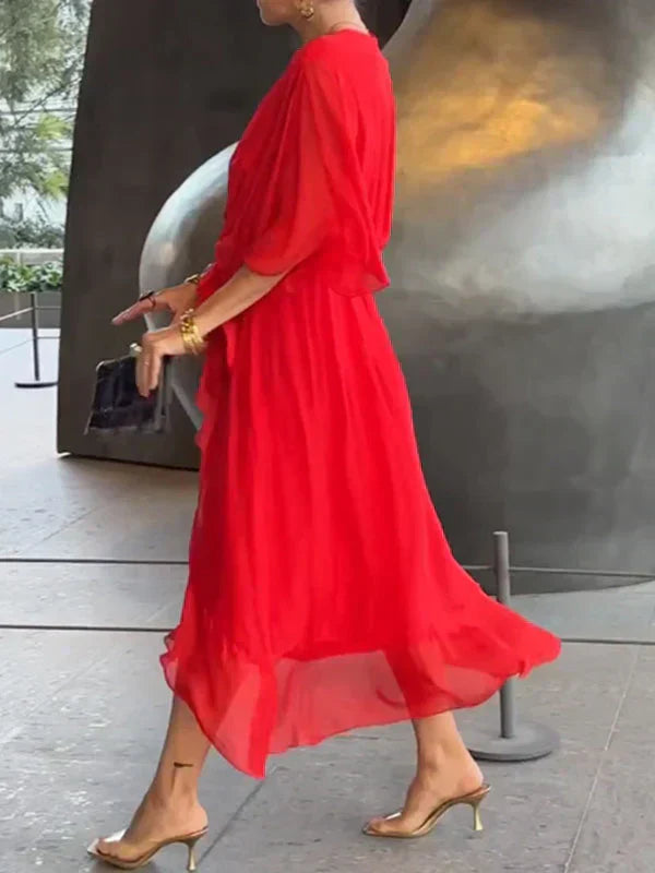 AISLING - V-NECK SILK CHIFFON DRESS