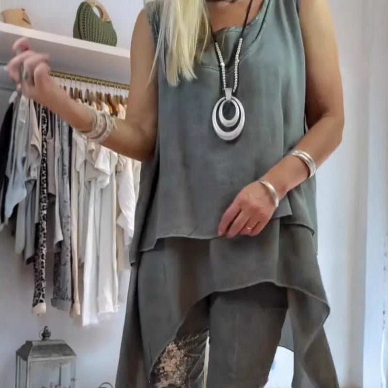 CLARA - Sleeveless Top & Printed Trousers Set