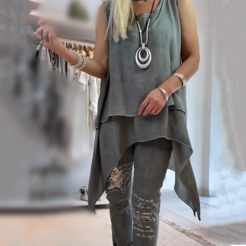 CLARA - Sleeveless Top & Printed Trousers Set